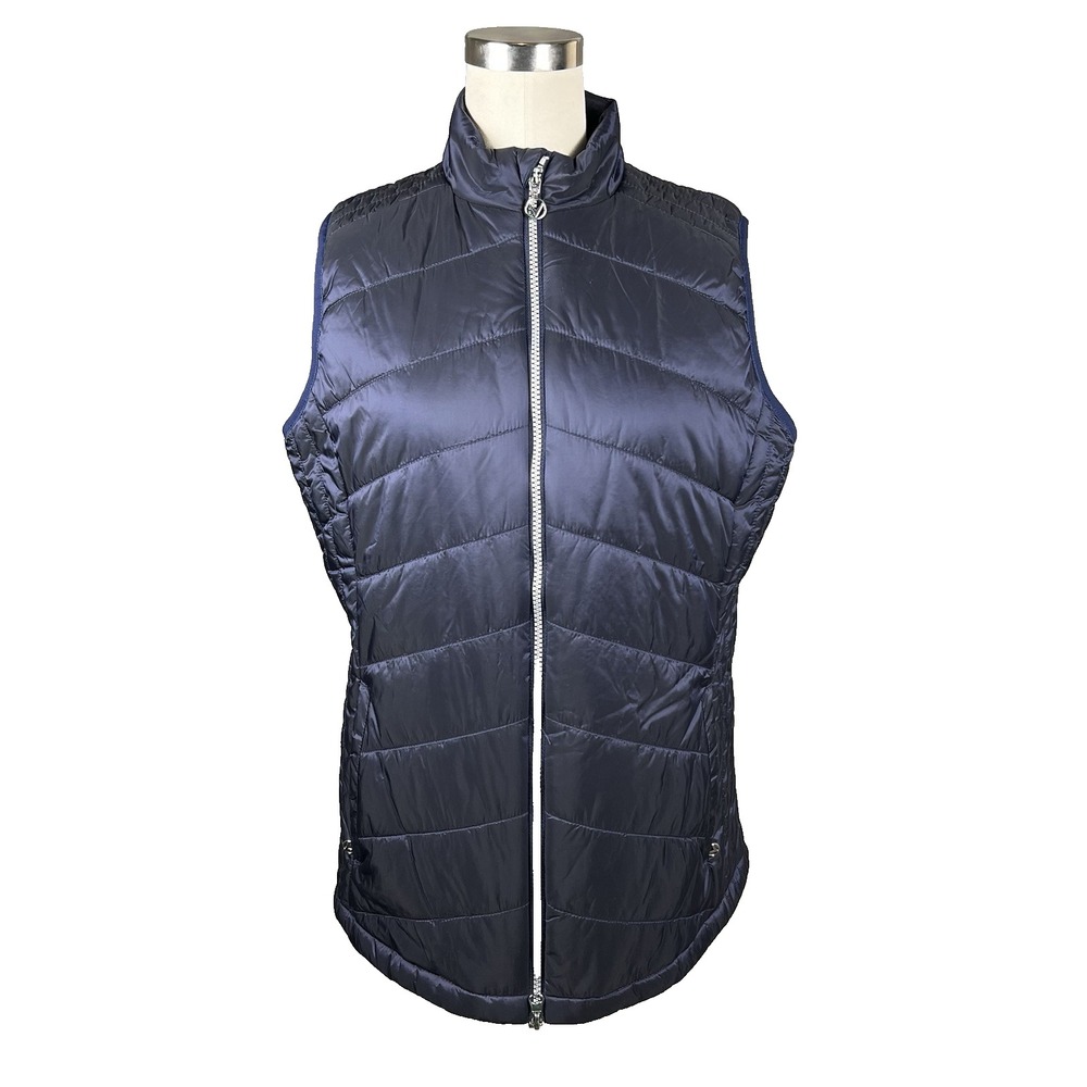 CALLAWAY Vest Jacket Women Size L Blue Pockets Chin Guard Draw Cord Waist Zipper